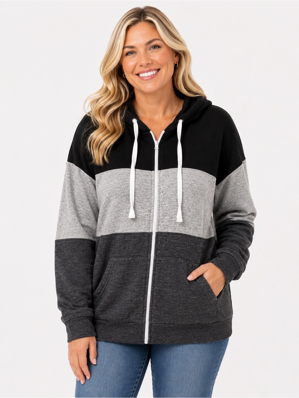 Doublju Black and Gray Block Hoodie